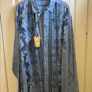 Tommy Bahama Blue Patterned Button-Up